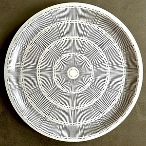 Modern, geometric 12” round black and white decorative plate